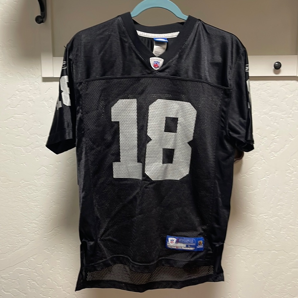Randy Moss Oakland Raiders #18 Reebok On Field Black Jersey Youth Size L